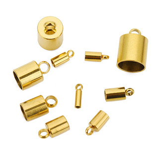 Barril de aço inoxidável cordão de couro fivela colar acessórios diy barril grânulo fivela 18k ouro cilíndrico colar con
