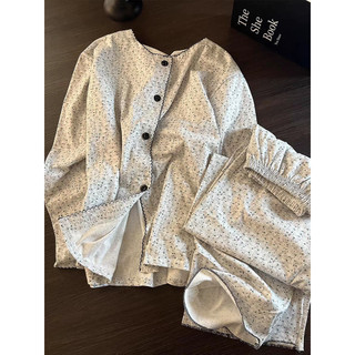 Estilo coreano macio ceroso Floral pijamas de manga comprida feminino 2025 primavera outono novo estilo doce tamanho gra