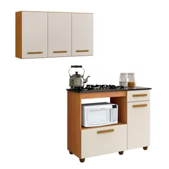 Conjunto Modulado Armário Aéreo 3 Portas e Balcão para Cooktop 5 Bocas 2 Portas 1 Gaveta