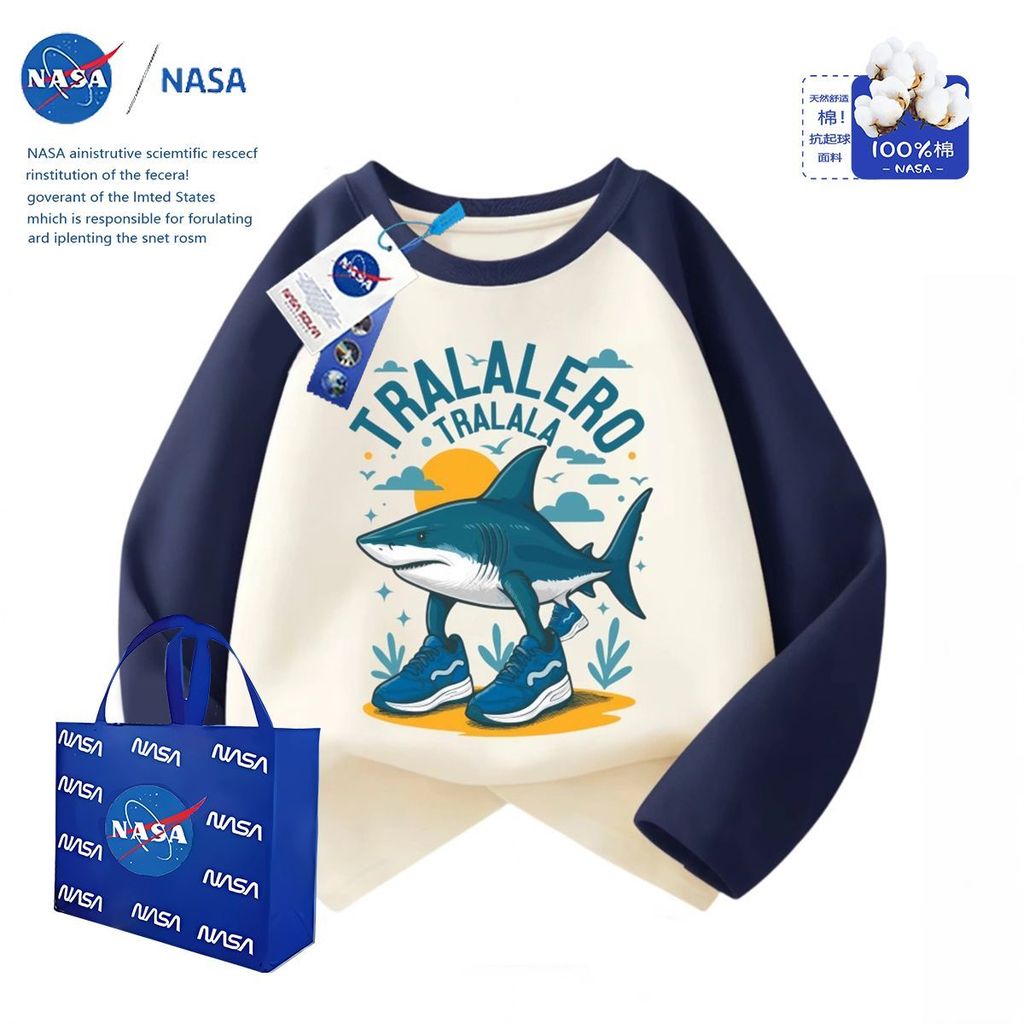 NASA Abstrato Trala Costura Camiseta de Manga Comprida Masculina Desgaste Exterior Médio Grande Crianças Primavera Outon