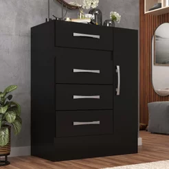 Cômoda Sapateira Grande 4 Gavetas 1 Porta Preto Preto