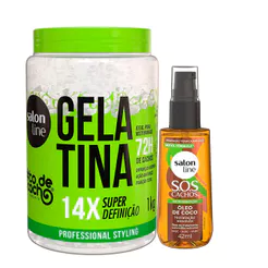Kit Salon Line Gelatina Super Definição 1Kg + Óleo Capilar SOS Óleo De Coco