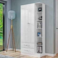 Guarda Roupa Solteiro 2 Portas 2 Gavetas Moju Branco