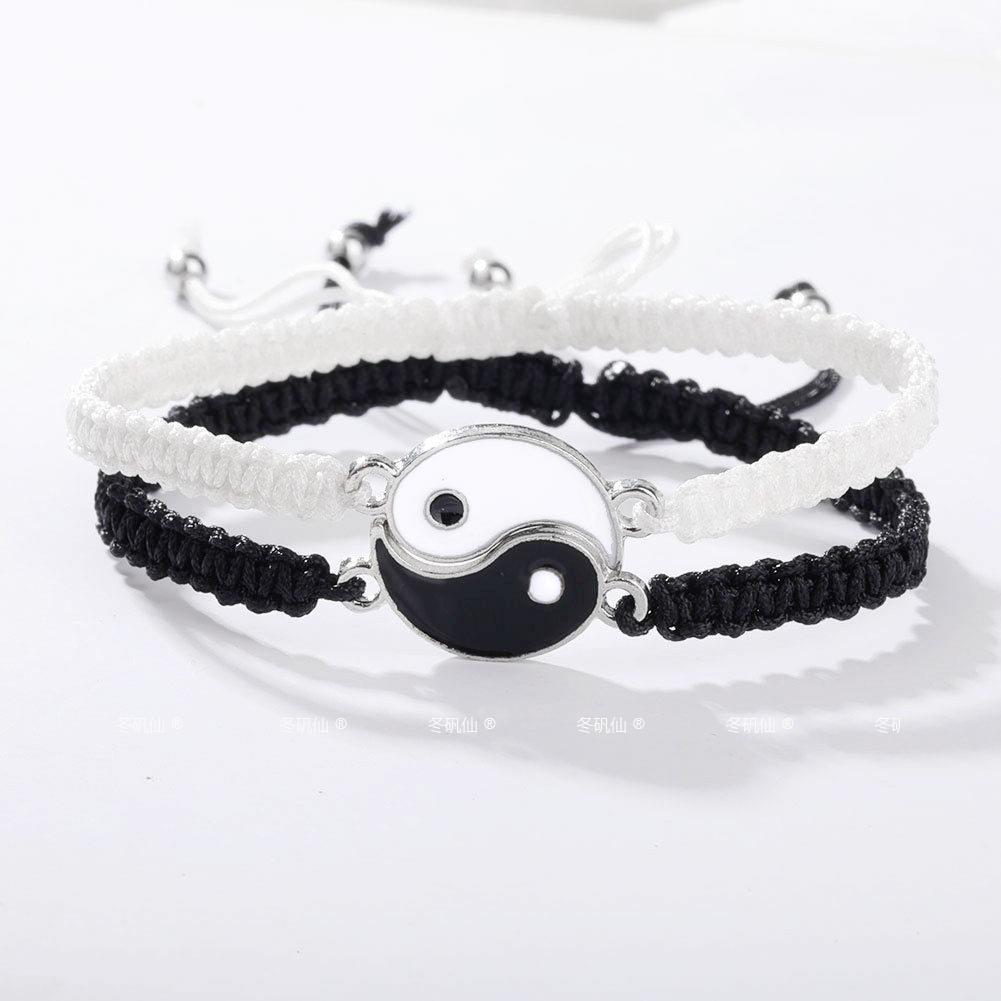 Preto branco costura Tai Chi pulseira casal namoradas pulseira simples nicho Design ajustável par presente dando pulseir