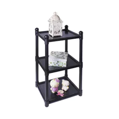 Estante de Plástico Multiuso São Bernardo Empilhável com 3 Prateleiras Preta 35x31x79,5cm