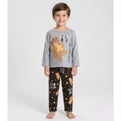 Pijama Menino Manga Longa Meia Malha Kappes Cinza