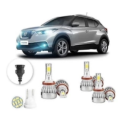Lâmpadas Ultra Led Nissan Kicks 20000lm Alto Baixo e Milha + Pingo Led Compatível com Todos Modelos