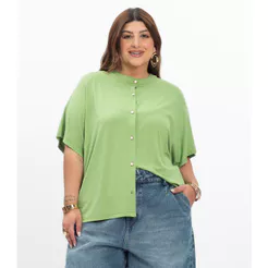 Camisa Manga Curta Feminina Plus Size Secret Glam Verde