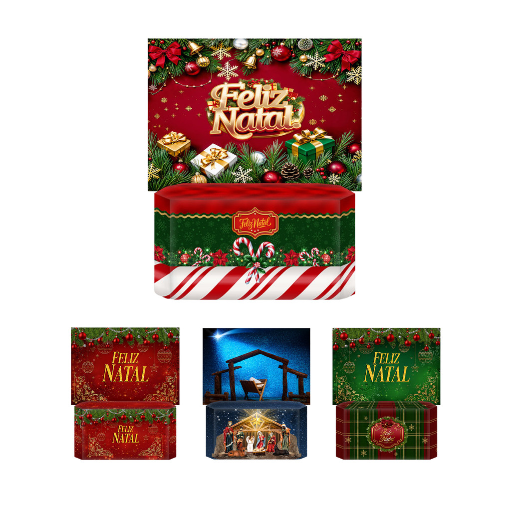 Kit Festa em Casa Só um Bolinho Painel e Capa Toalha de Mesa Feliz Natal Decoração Natalina