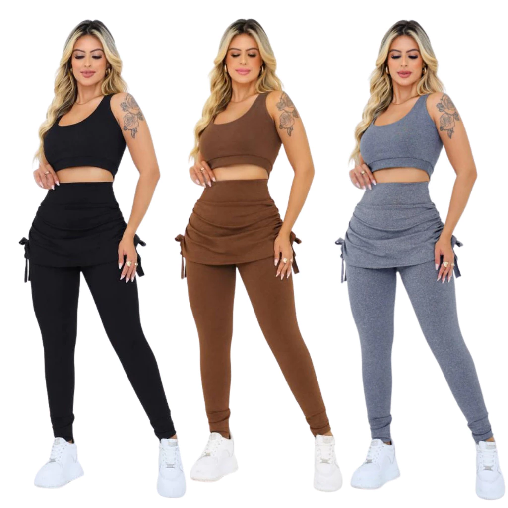 Kit 3 Conjuntos Fitness Top e Leg Tapa Bumbum Academia Femininas Confortável Zero transparencia — imagem 1