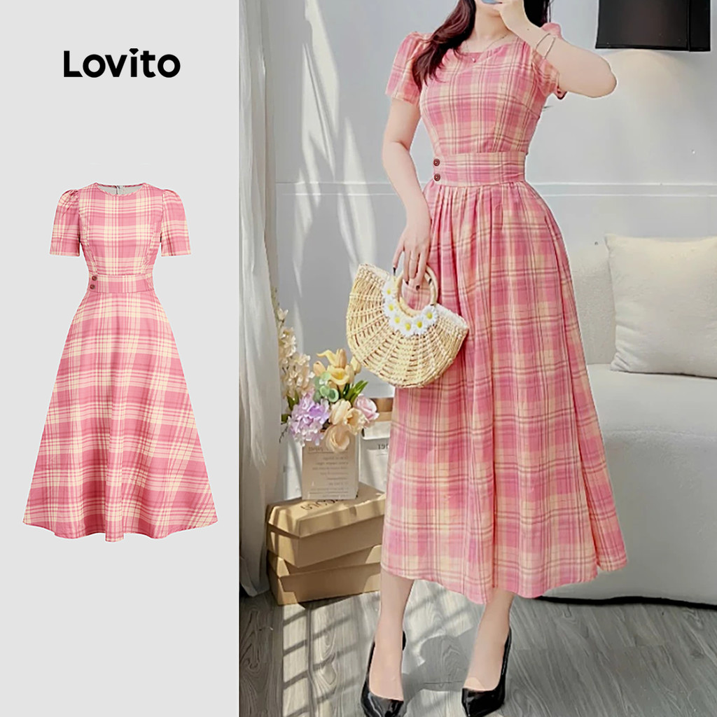 (NEW) Lovito Vestido Casual com Botões para Primavera/verão para Mulheres L154ED376 em Oferta na Shopee