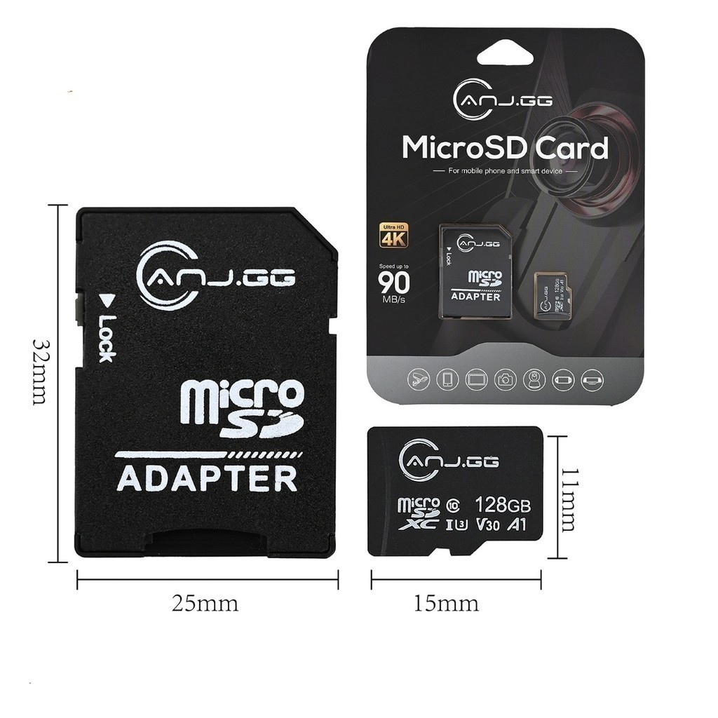 Adaptador micro sd + cartao micro sd 32GB/64GB/128GB  suporte UHS-I velocidade 90MB/s suporte 4k anjgg