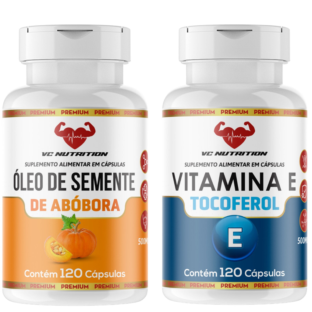 Óleo de Semente de Abóbora 120 capsulas 500mg  + Vitamina E 120 capsulas 500mg