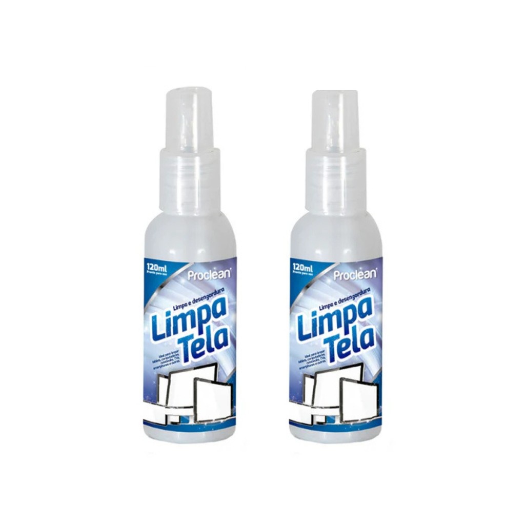 Kit 2 Limpa Tela 120ml Remove Manchas Poeira e Gordura Celular TV Computador Tablet Iphone ProClean