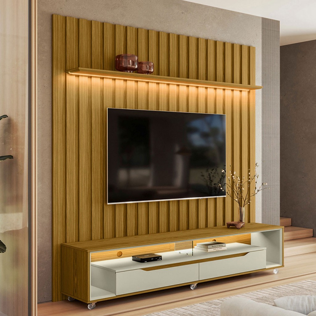 Rack com Painel para TV Até 70 Polegadas Loop 2 Gavetas 1 Prateleira - Olivar Móveis em Oferta na Shopee