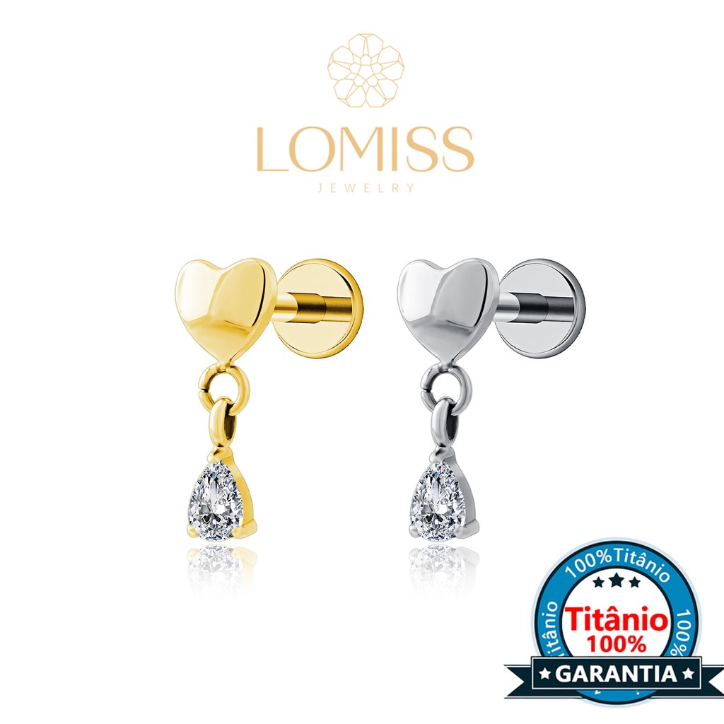 Piercing Labret Orelha Titânio Pvd Coração Pingente Gota Zircônia Cravejado Para Tragus Conch Helix Daith Labret Lateral em Oferta na Shopee