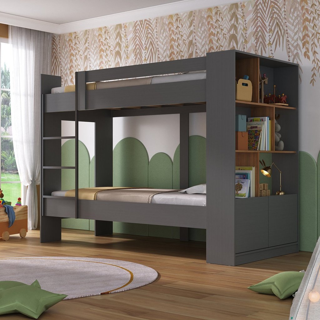 Beliche Juvenil Jonava 2 Portas com Estante Espresso Móveis Grafite/Nogal em Oferta na Shopee