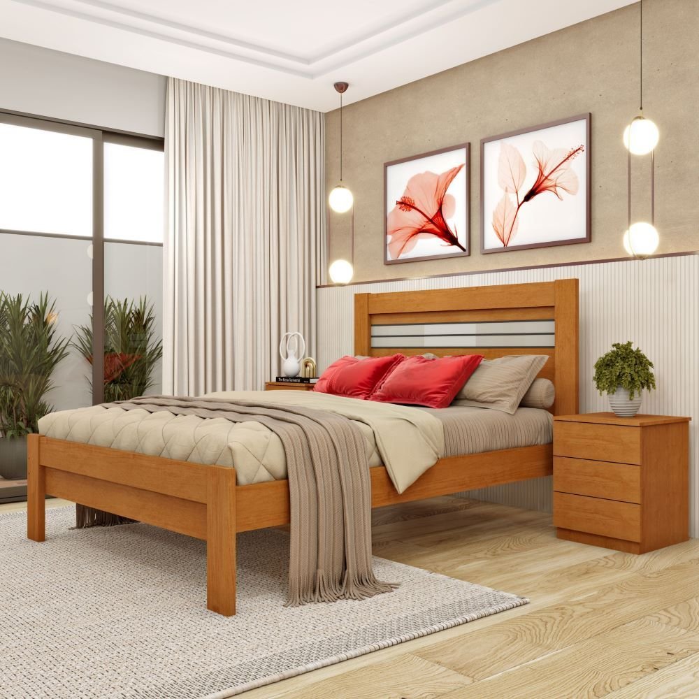 Cama Casal 100% MDF Safira Cinamomo em Oferta na Shopee