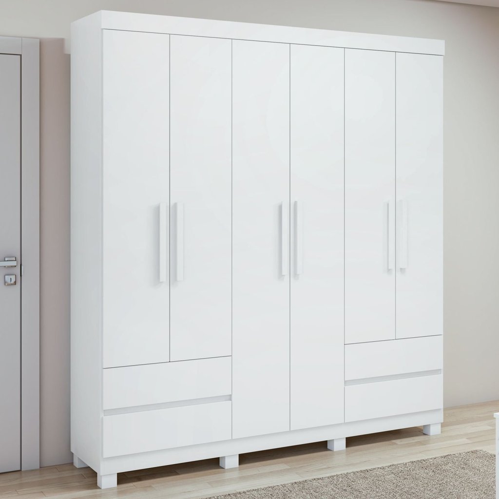 Guarda-roupa 6 Portas 4 Gavetas Zeus com Pés Branco