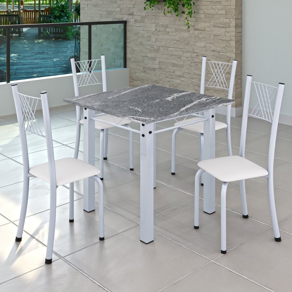 Conjunto de Jantar Mesa 70x70cm Tampo de Granito Topázio com 4 Cadeiras Sara Yescasa Branco Liso em Oferta na Shopee