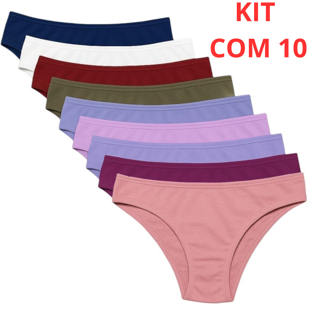 Kit 10 Calcinhas Tanga Feminina Microfibra Conforto Básica Dia a Dia com Forro de Algodão