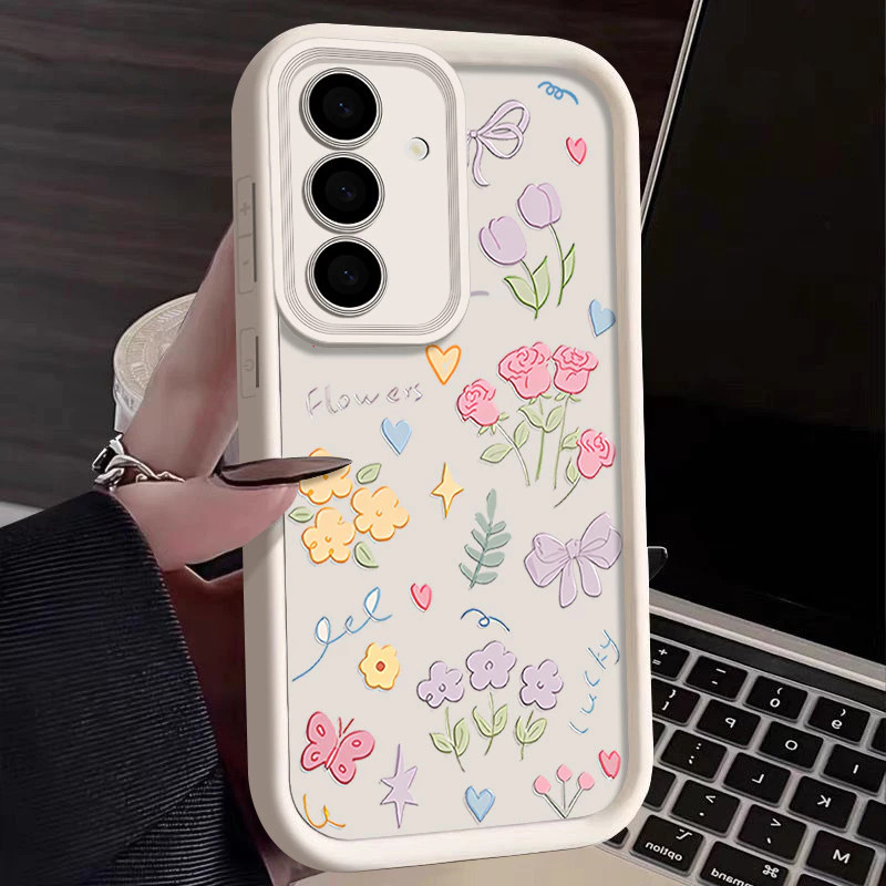 Capinha Capa de Silicone Bonito Flores Padrão Anti queda para Samsung A04 A05 A10 A12 A14 A15 A32 A35 A55 A72