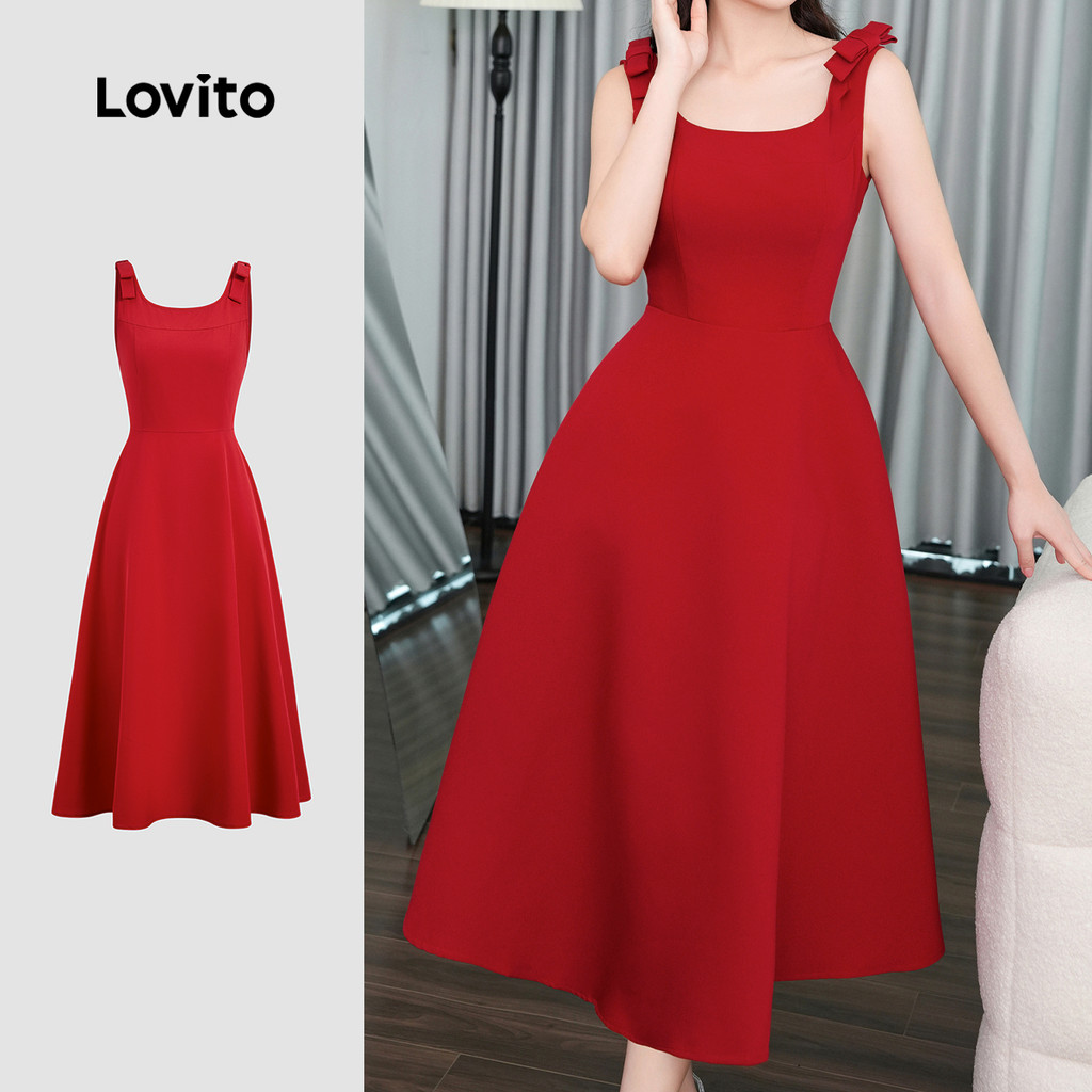 Lovito Vestido Casual Festa Estampa Borboletas Modelo Estruturado Primavera/verão Vermelho Para Mulheres L154ED278 em Oferta na Shopee