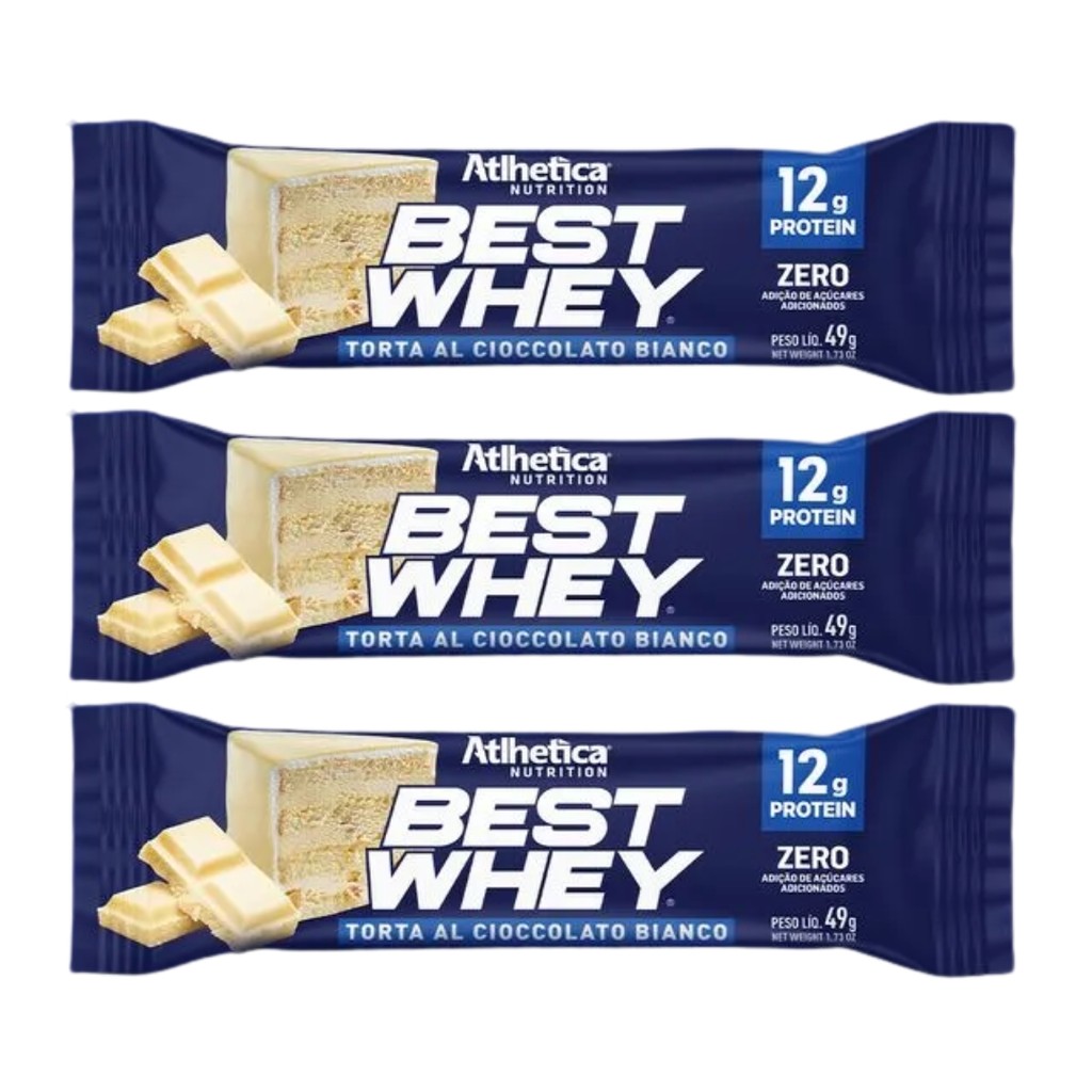 Kit 3 Best Whey Bar Atlhetica de 49g Torta Cioccolato Bianco