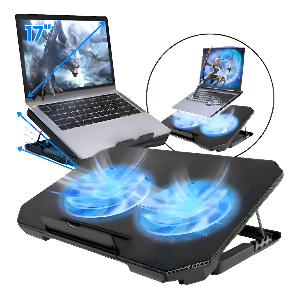 Suporte Notebook Alvix Base Led Refrigerada Com 2 Coolers De Ventilação Ultra Silenciosa