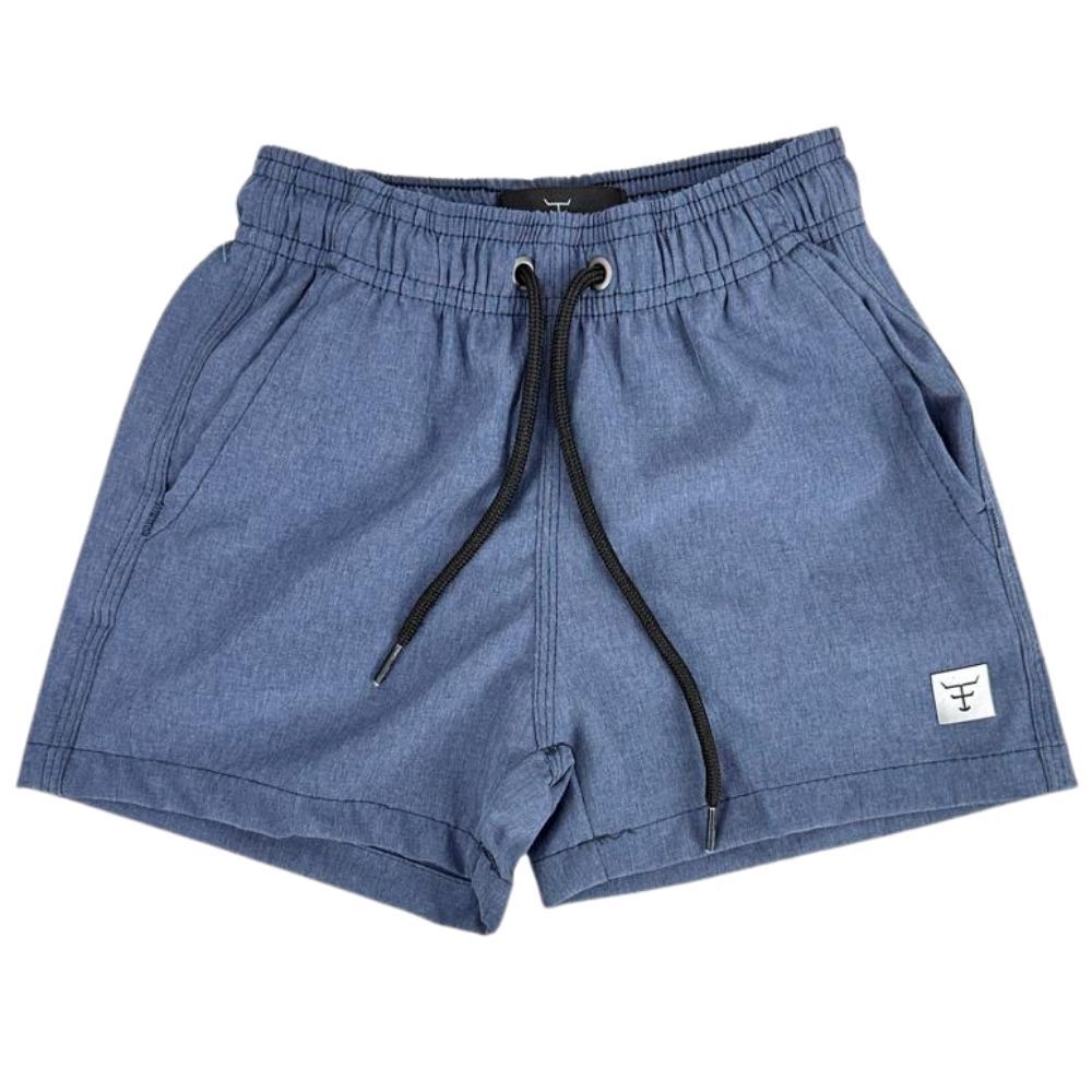 Bermuda Shorts Tactel Verão Piscicna Praia Infantil Texas Farm Azul Jeans Cordão De Ajuste E Bolsos