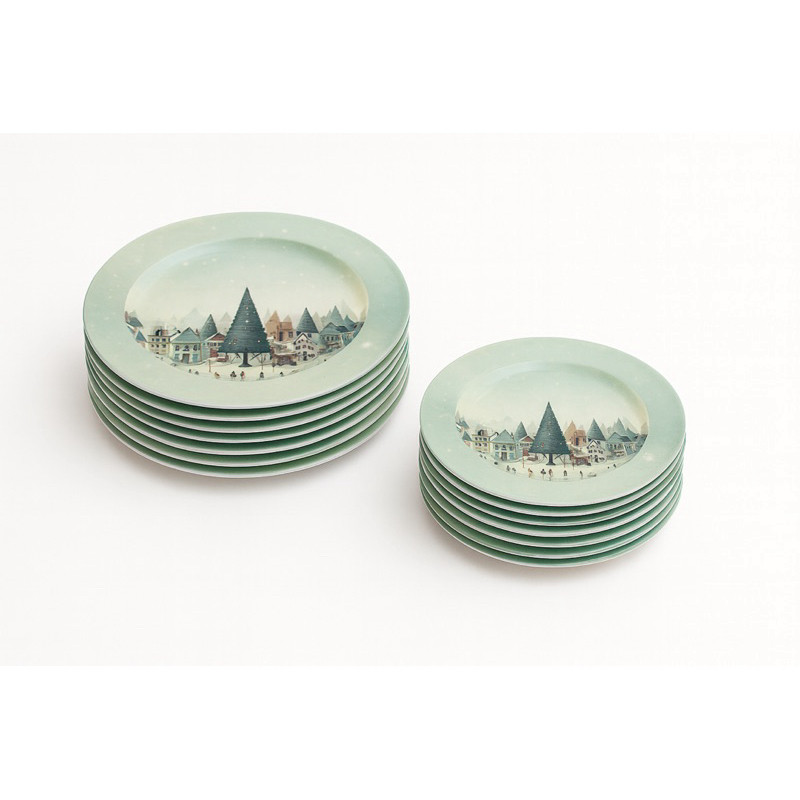 Kit 12 Pratos Natalinos Quebra Nozes Melamina 6 Jantar 25cm + 6 Sobremesa 17,5cm