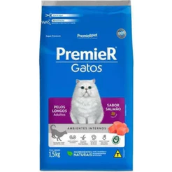 Ração para Ambientes Internos Gatos Adultos Pelo Longo Salmão 1,5Kg Premier