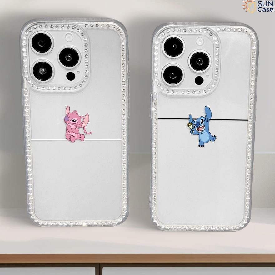 Capinha Para iPhone 15 14 13 12 11 XR Pro Capa Ce Celular Stitch Normal Com Diamante Glitter Transparente SZK 1010