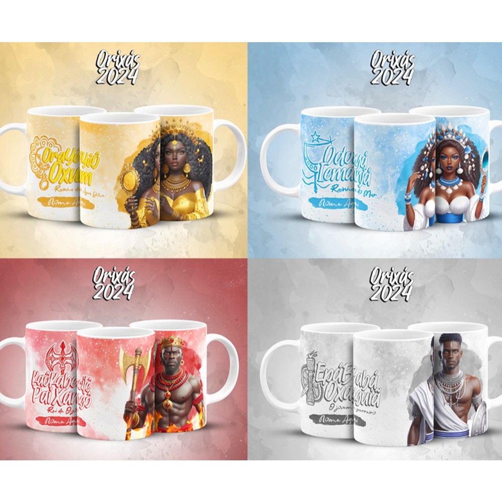 Caneca  Orixás  Porcelana 2024 - Umbanda Candomblé - Oxalá Oxum Iemanja Oxossi Xangô Iansã Oxumaré  Ogum