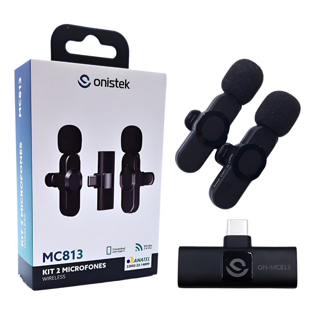 Imagem Kit 2 Microfones Sem Fio Lapela Celular Smartphone Onistek