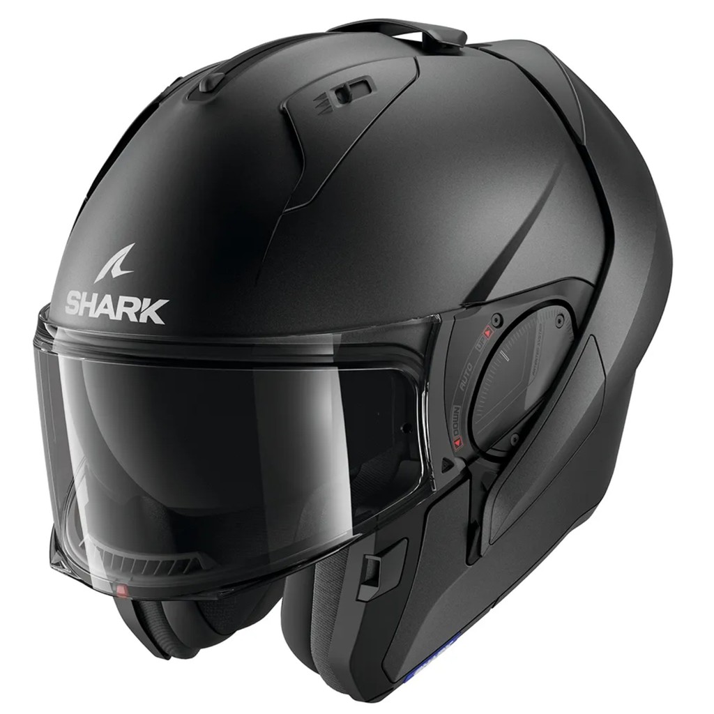 Capacete Escamotiavel Shark Evo Es Blank Mat Kma Preto Fosco