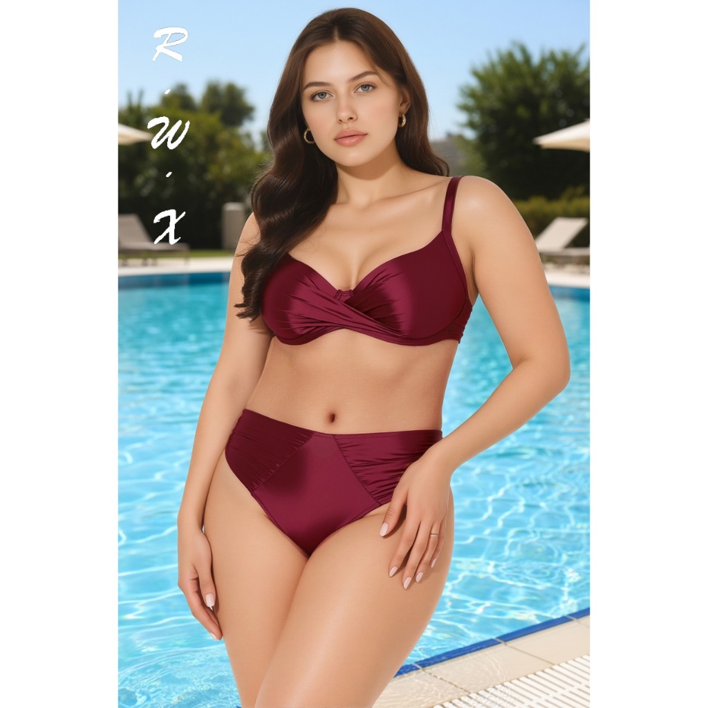 RWX VEST Biquíni Plus Size com Bojo Estruturado e Calcinha Cintura Alta Franzida 2025 XX557