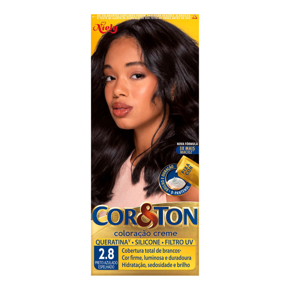 Coloração Creme Cor&Ton Niely Cor Preto Azulado Espelhado 2.8