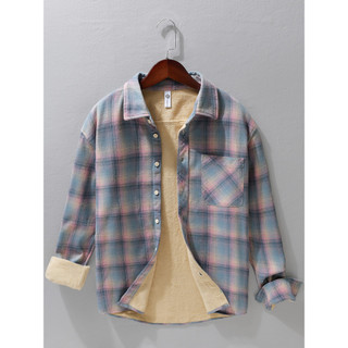 Japonês verificado forro de lã camisa de manga comprida masculina outono inverno engrossado solto quente puro algodão ca