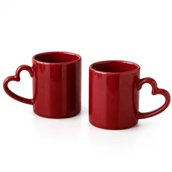 Kit 2 Canecas Cerâmica Alça Coração 180ml Café Chá Presente