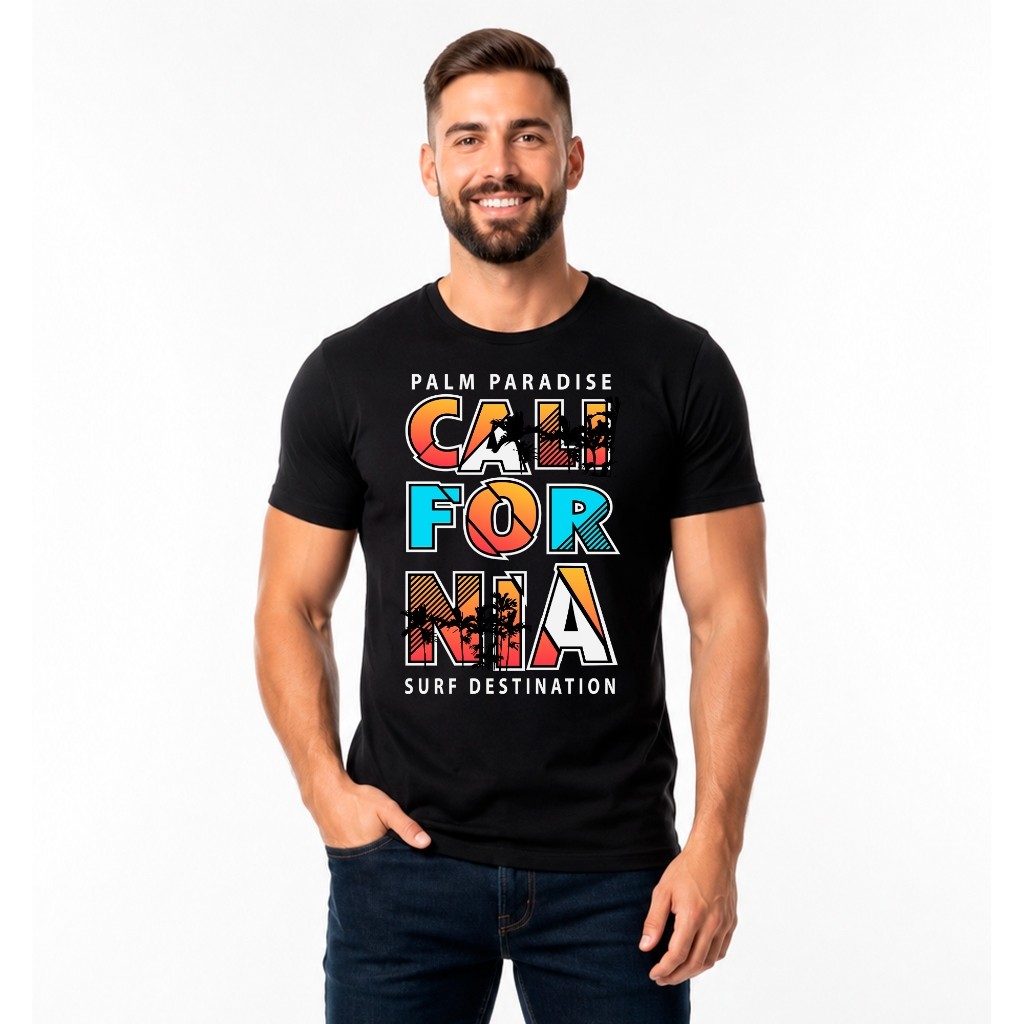 Camiseta Masculina California Surf 100% Algodão Estampada Premium Moda Urbana Casual Streetwear