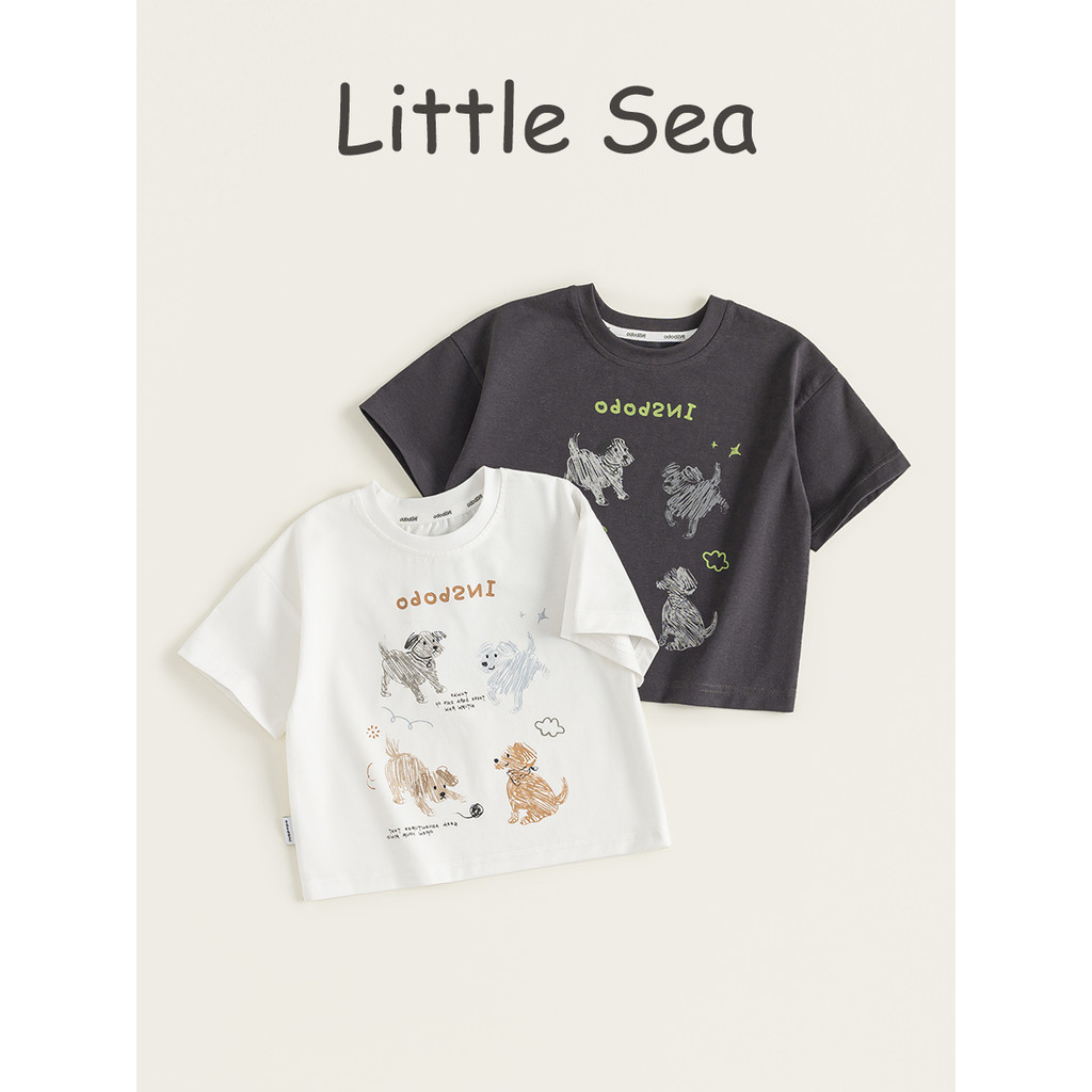 Verão bonito filhote de cachorro menino meia manga topo dos desenhos animados impresso bebê camiseta fina solta crianças