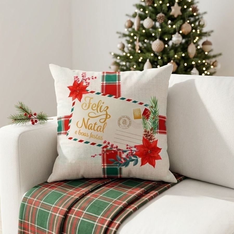 Capa Para Almofada de Natal - Feliz Natal e Boas Festas - Vermelho - 43cm - 1 unidade - Rizzo
