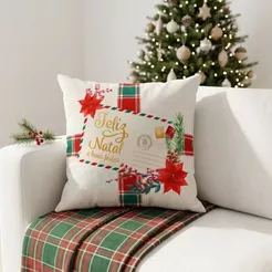 Capa Para Almofada de Natal - Feliz Natal e Boas Festas - Vermelho - 43cm - 1 unidade - Rizzo