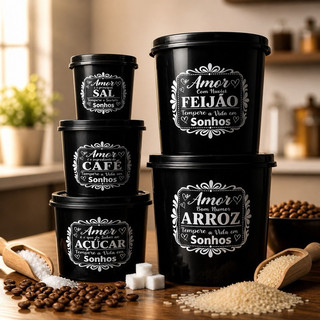 Kit Potes Herméticos Mantimentos 5 peças Cozinha Organizada Premium empilhaveis economico