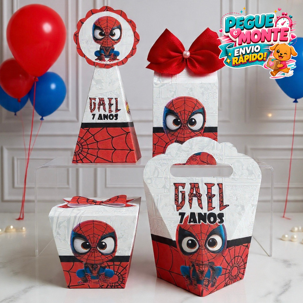 Kit Caixas Homem Aranha Cute | Lembrancinhas Personalizadas | Caixinhas para Festa Infantil | Aniversário