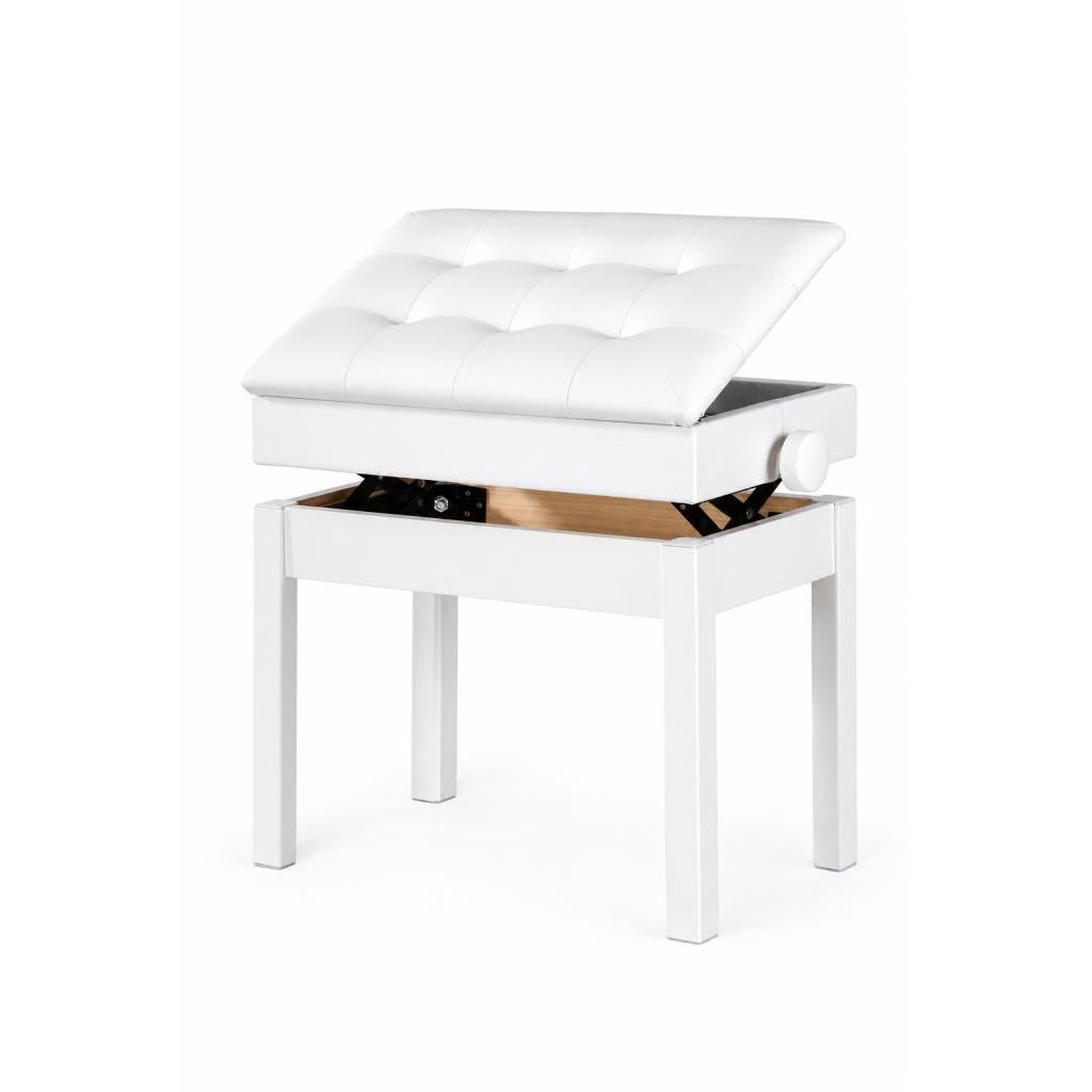 Banqueta Branca, Banco p/ Piano, Teclado, c/ Ajuste Altura, Baú - Assento: 55 x 34 cm