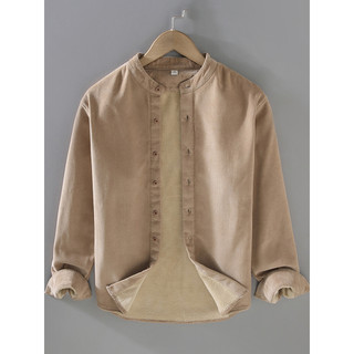 Pequena gola alta camisa de veludo masculina inverno forro de lã camisa Retro negócios Casual engrossado camisa de fundo