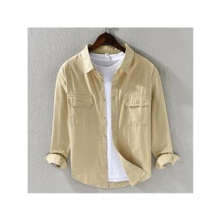 Novo simples puro algodão Casual camisa masculina de manga comprida solta All-Match duplo-bolso Workwear camisa primaver