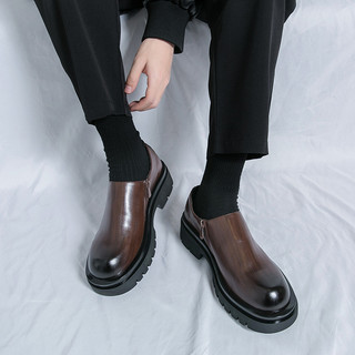 Sapatos de couro de um Pedal masculino versão coreana de sola grossa britânico na moda aumento interno sapatos casuais d